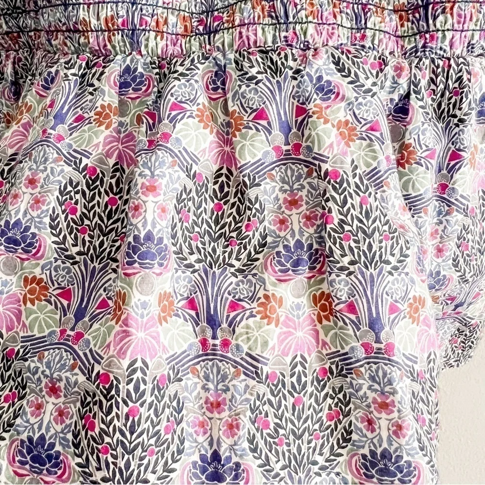 J Crew Smocked Sqareneck Organic Cotton Top Liberty Club Nouveau Purple Floral S